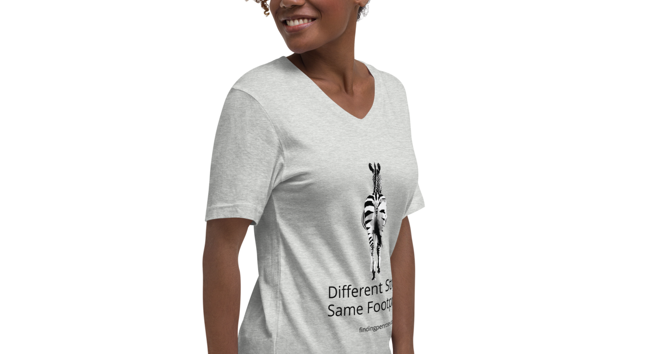 Finding Penrose Zebra V-Neck Tee Shirt Front Grey